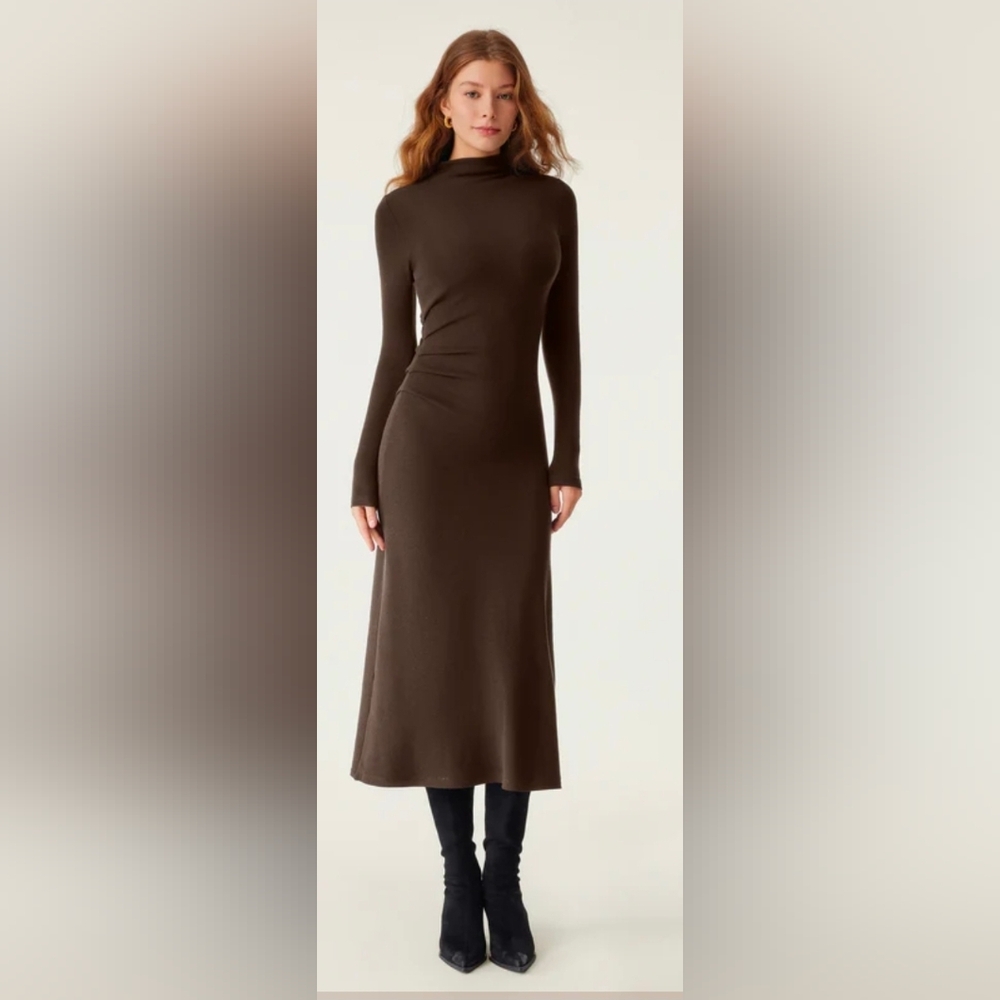 OGL Burgundy Long-Sleeve Mock Neck Knit Dress - Ecomousse Premium Warmth - Picture 4 of 4